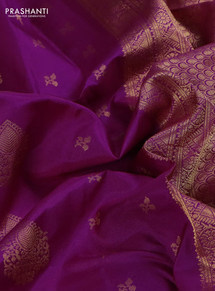 Pure kanchipuram silk saree purple and teal blue with zari woven buttas and rich zari woven border