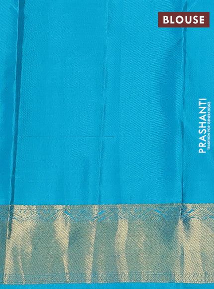 Pure kanchipuram silk saree purple and teal blue with zari woven buttas and rich zari woven border