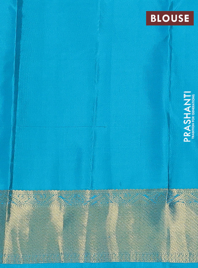 Pure kanchipuram silk saree purple and teal blue with zari woven buttas and rich zari woven border