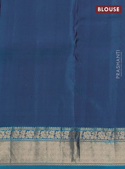 Pure kanchipuram silk saree deep purple and teal blue with zari woven buttas and rich zari woven border