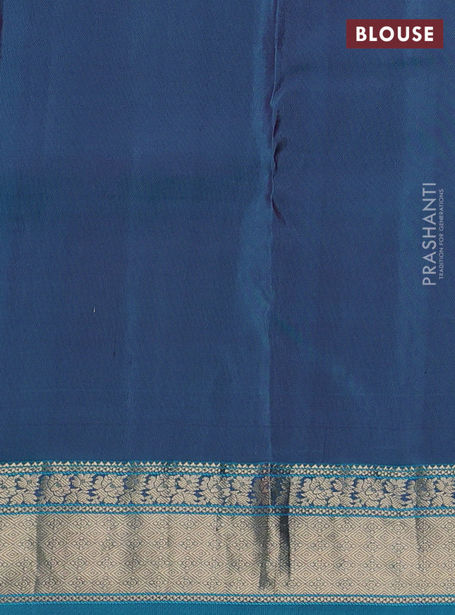 Pure kanchipuram silk saree deep purple and teal blue with zari woven buttas and rich zari woven border