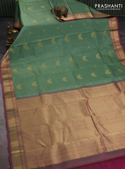 Pure kanchipuram silk saree pastel green and pink with zari woven buttas and rich zari woven border