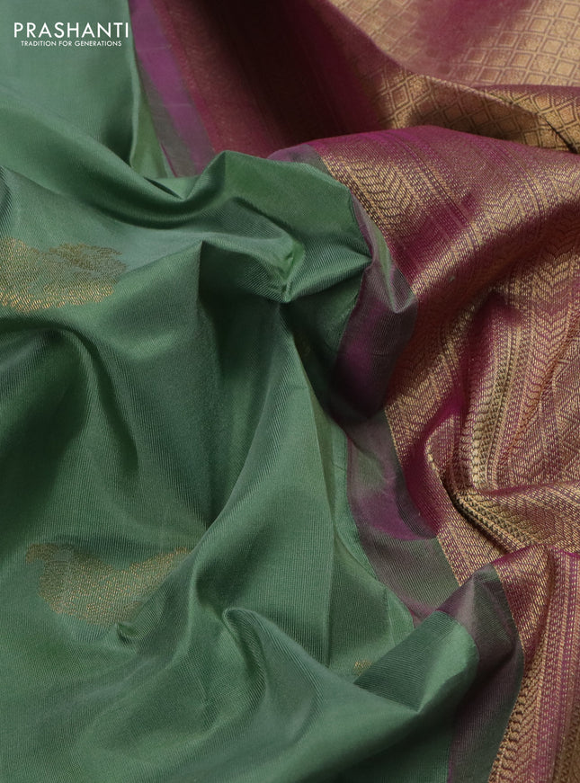 Pure kanchipuram silk saree pastel green and pink with zari woven buttas and rich zari woven border