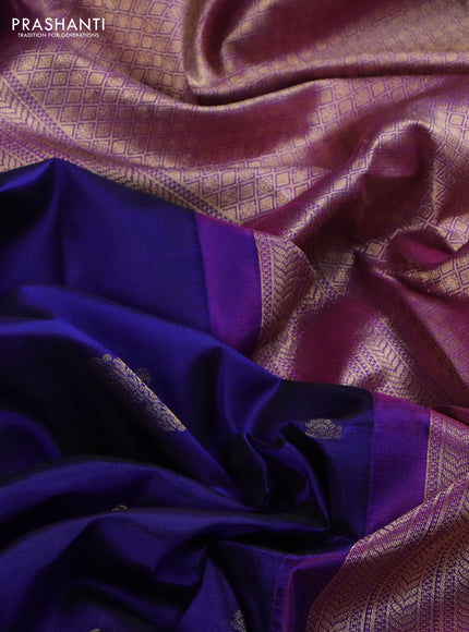 Pure kanchipuram silk saree blue and purple with zari woven buttas and rich zari woven border