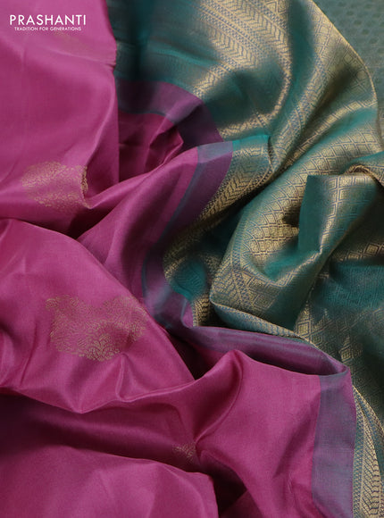 Pure kanchipuram silk saree mauve pink and teal green with zari woven buttas and rich zari woven border