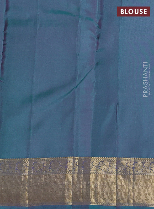 Pure kanchipuram silk saree mauve pink and teal green with zari woven buttas and rich zari woven border