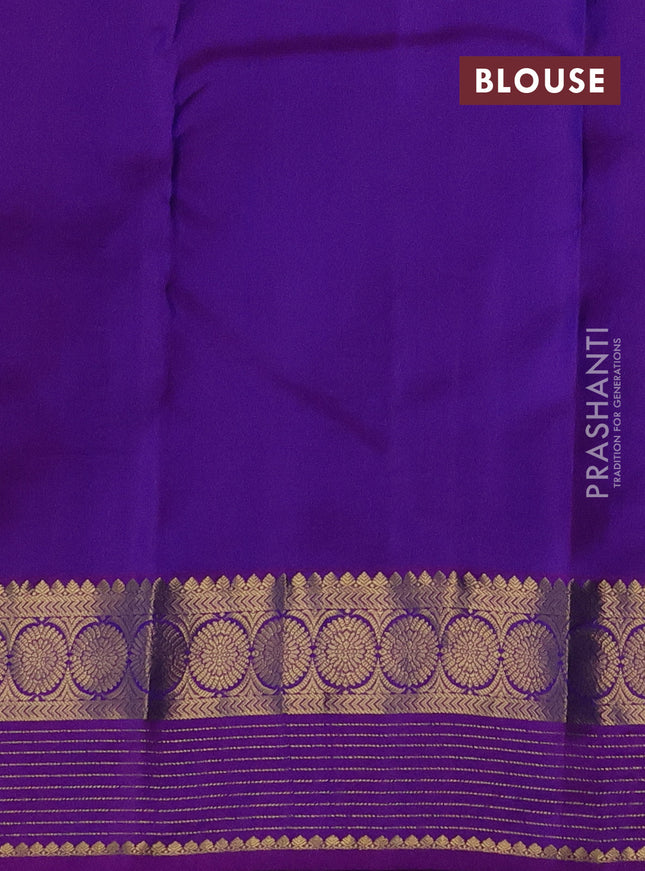 Pure kanchipuram silk saree dual shade of blue and purple with zari woven buttas and rich zari woven border