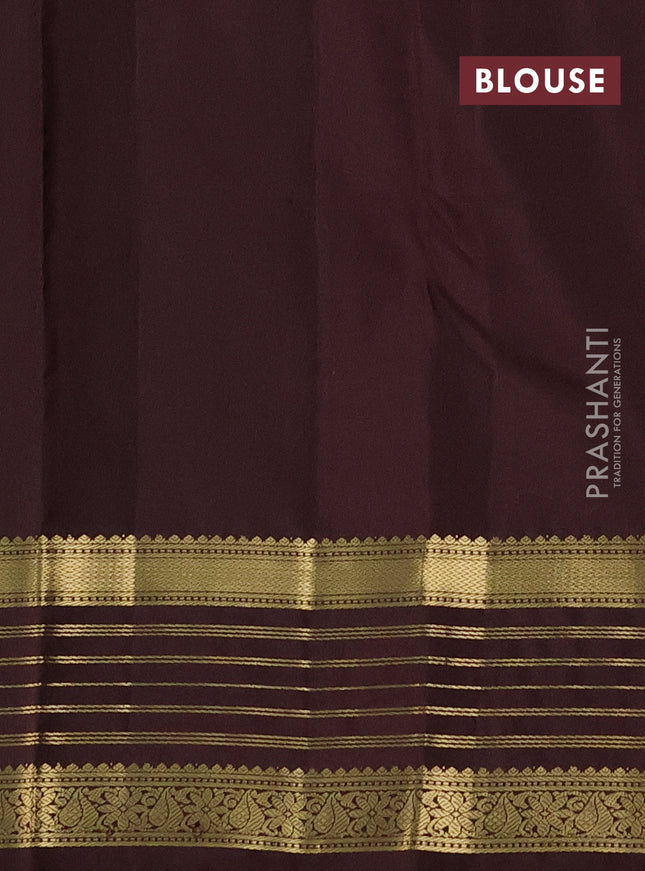 Pure kanchipuram silk saree greyish green shade and coffee brown with zari woven buttas and rich zari woven border