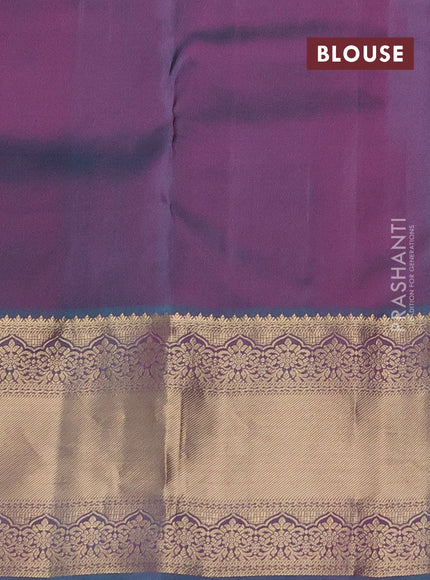 Pure kanchipuram silk saree purple shade and dual shade of teal green with allover zari weaves and rich zari woven border