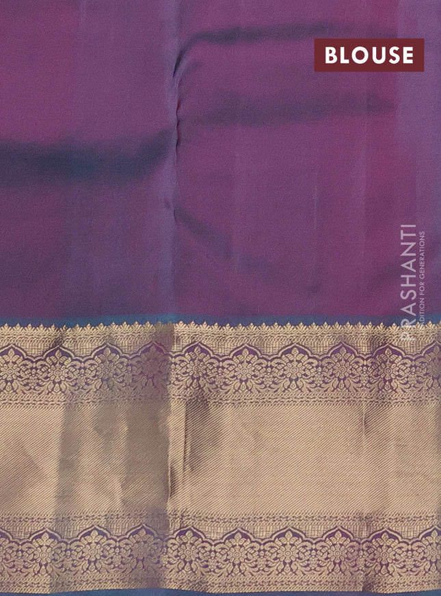Pure kanchipuram silk saree purple shade and dual shade of teal green with allover zari weaves and rich zari woven border