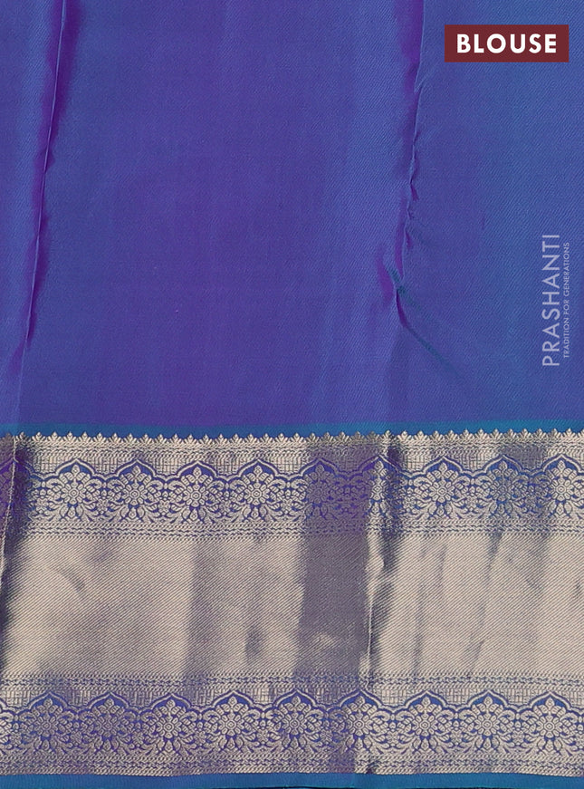 Pure kanchipuram silk saree purple and dual shade of teal with allover zari weaves and rich zari woven border
