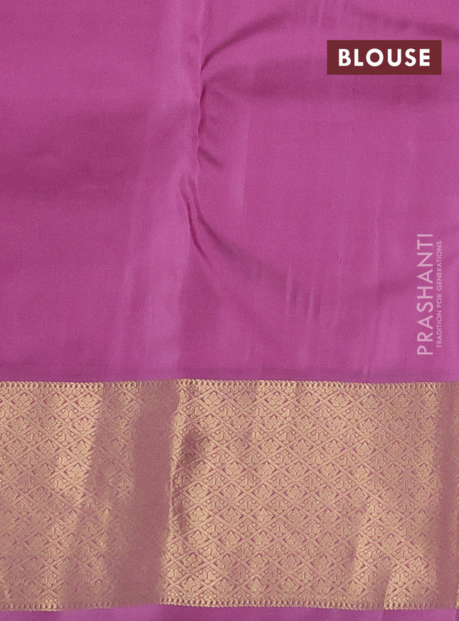 Pure kanchipuram silk saree purple and pastel pink with zari woven buttas and zari woven korvai buttas