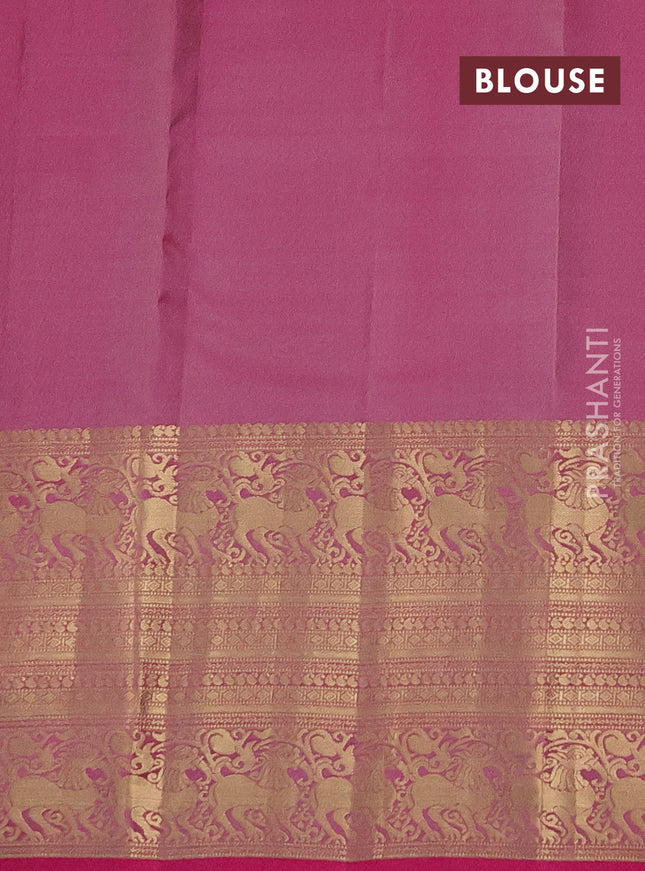 Pure kanchipuram silk saree grey and pink with zari woven buttas and long zari woven buttas