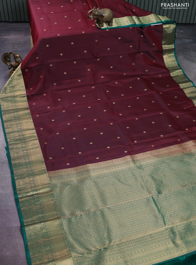 Pure kanchipuram silk saree maroon and green with zari woven buttas and rich zari woven border