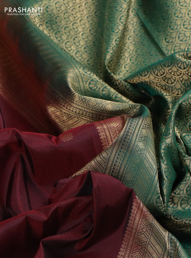 Pure kanchipuram silk saree maroon and green with zari woven buttas and rich zari woven border