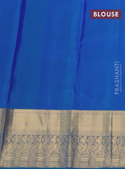 Pure kanchipuram silk saree blue and dual shade of green with zari woven buttas and rich zari woven border