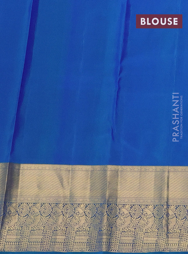 Pure kanchipuram silk saree blue and dual shade of green with zari woven buttas and rich zari woven border