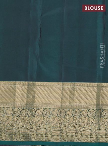 Pure kanchipuram silk saree grey shade and green with zari woven buttas and rich zari woven border
