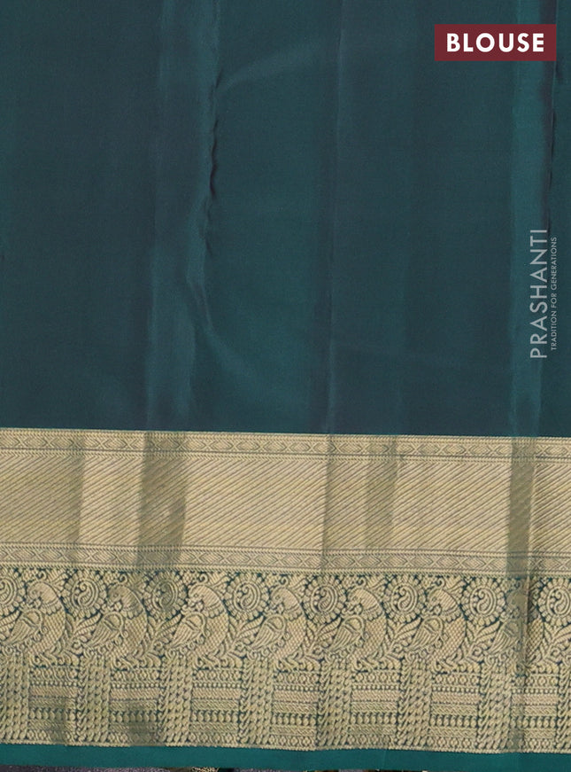 Pure kanchipuram silk saree grey shade and green with zari woven buttas and rich zari woven border