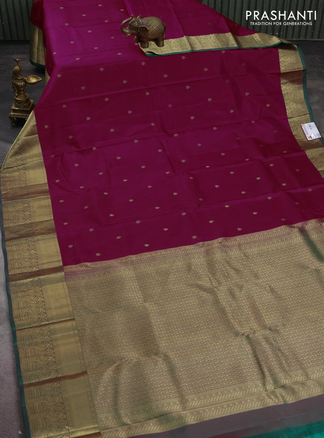 Pure kanchipuram silk saree magenta pink and green with zari woven buttas and rich zari woven border