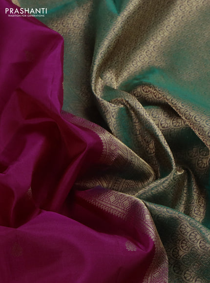 Pure kanchipuram silk saree magenta pink and green with zari woven buttas and rich zari woven border