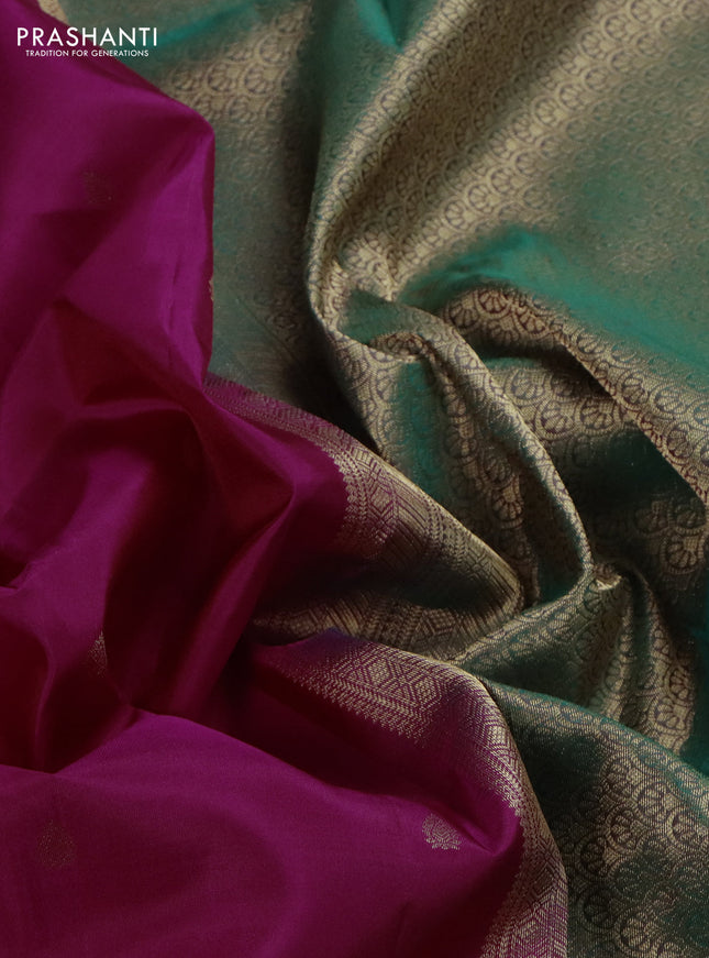 Pure kanchipuram silk saree magenta pink and green with zari woven buttas and rich zari woven border
