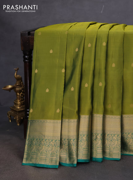 Pure kanchipuram silk saree light green and green with zari woven buttas and rich zari woven border