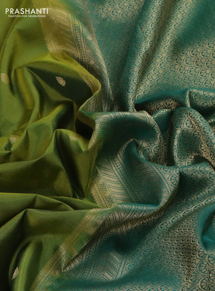 Pure kanchipuram silk saree light green and green with zari woven buttas and rich zari woven border