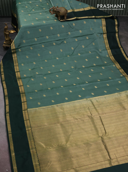 Pure kanchipuram silk saree green and bottle green with zari woven buttas and rettapet zari woven border