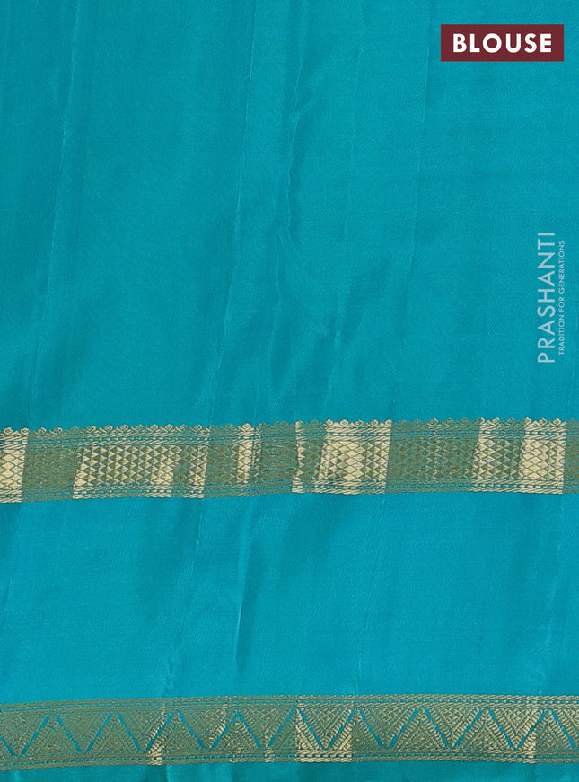 Pure kanchipuram silk saree pastel pink and teal blue with zari woven buttas and long zari woven butta border