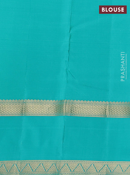 Pure kanchipuram silk saree lime yellow and teal blue with zari woven buttas and long zari woven butta border