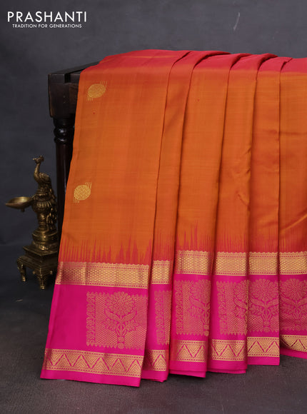 Pure kanchipuram silk saree honey shade and pink with zari woven buttas and long zari woven butta border