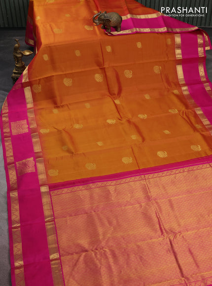 Pure kanchipuram silk saree honey shade and pink with zari woven buttas and long zari woven butta border