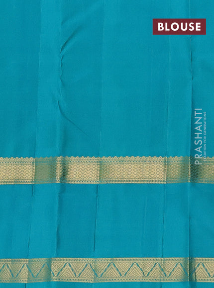 Pure kanchipuram silk saree pastel shade and teal blue with zari woven buttas and long zari woven butta border