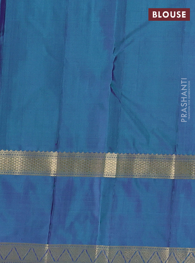 Pure kanchipuram silk saree mild purple and dual shade of teal green with zari woven buttas and long zari woven butta border