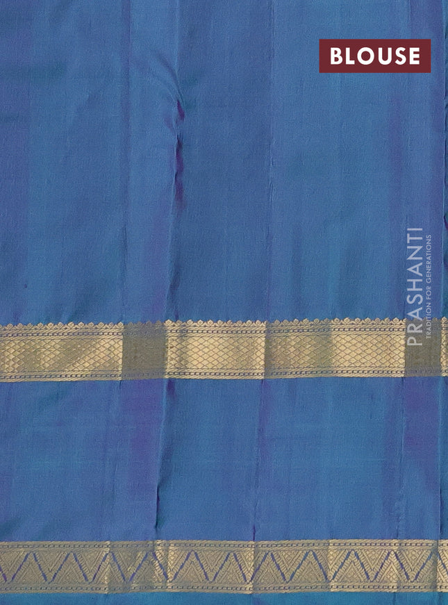 Pure kanchipuram silk saree purple and dual shade of teal green with zari woven buttas and long zari woven butta border