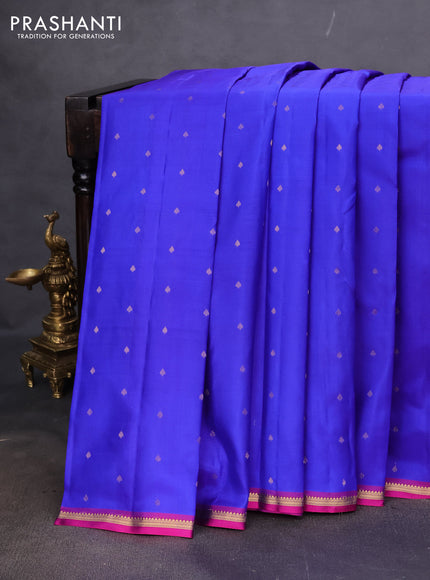 Pure kanchipuram silk saree royal blue and purple with allover zari woven 1000 buttas and small zari woven border