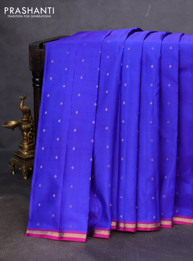 Pure kanchipuram silk saree royal blue and purple with allover zari woven 1000 buttas and small zari woven border