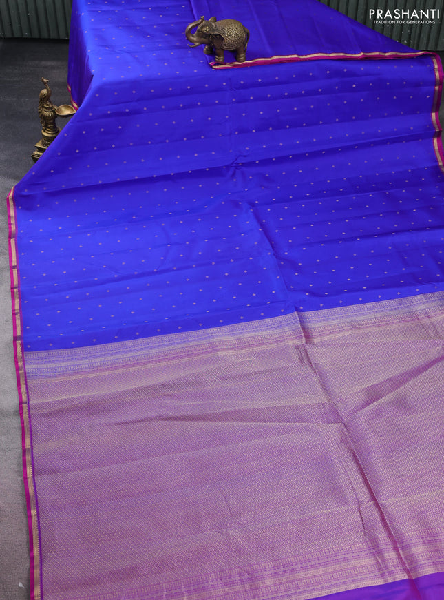 Pure kanchipuram silk saree royal blue and purple with allover zari woven 1000 buttas and small zari woven border