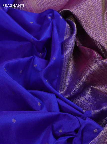 Pure kanchipuram silk saree royal blue and purple with allover zari woven 1000 buttas and small zari woven border