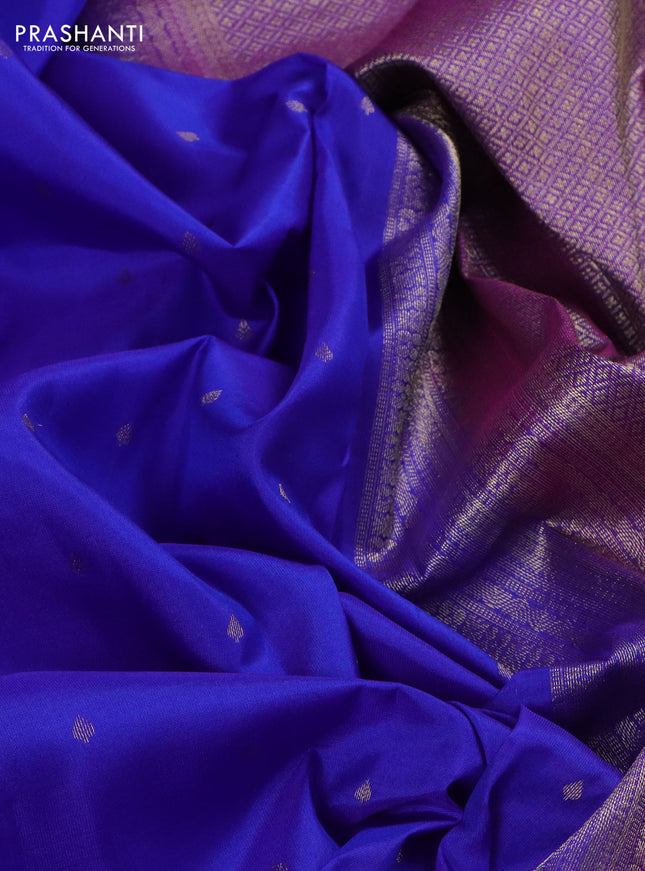 Pure kanchipuram silk saree royal blue and purple with allover zari woven 1000 buttas and small zari woven border