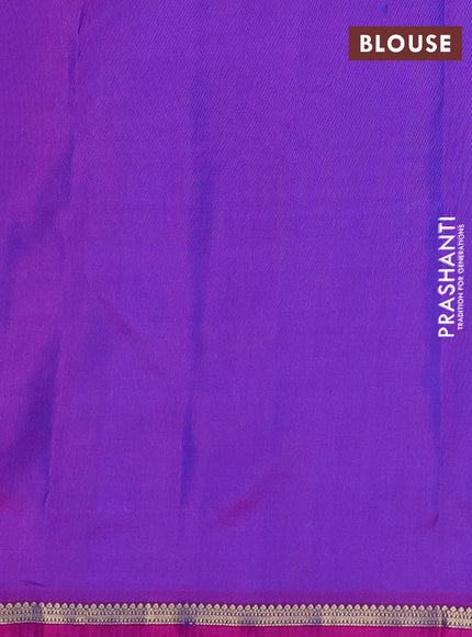 Pure kanchipuram silk saree dual shade of bluish green and purple with allover zari woven 1000 buttas and small zari woven border