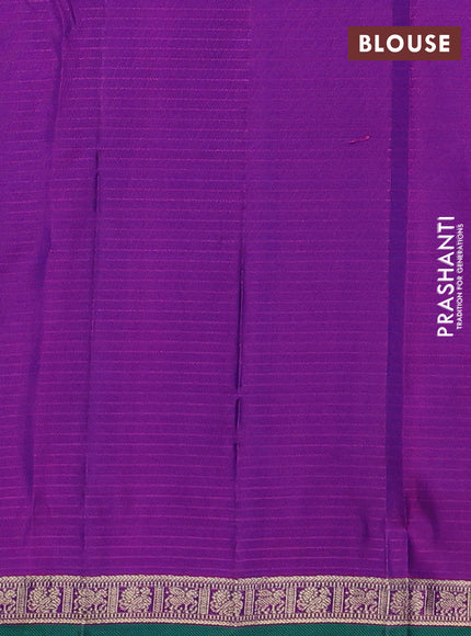 Pure kanchipuram silk saree blue and purple with allover stripe pattern & zari woven buttas and small zari woven border