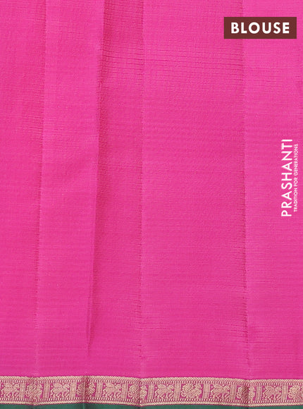 Pure kanchipuram silk saree peach orange and pink with allover stripe pattern & zari woven buttas and small zari woven border