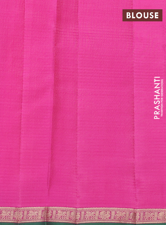 Pure kanchipuram silk saree peach orange and pink with allover stripe pattern & zari woven buttas and small zari woven border