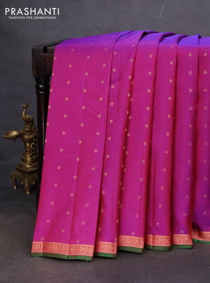 Pure kanchipuram silk saree dual shade of purple and pink with allover stripe pattern & zari woven buttas and small zari woven border