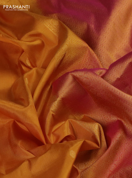 Pure kanchipuram silk saree mustard yellow and pink with zari woven buttas and small zari woven border