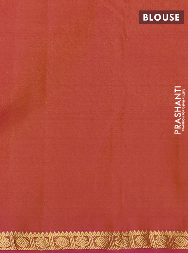 Pure kanchipuram silk saree mustard yellow and pink with zari woven buttas and small zari woven border