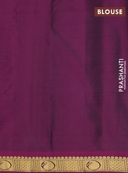 Pure kanchipuram silk saree bottle green and dark magenta pink with zari woven buttas and small zari woven border