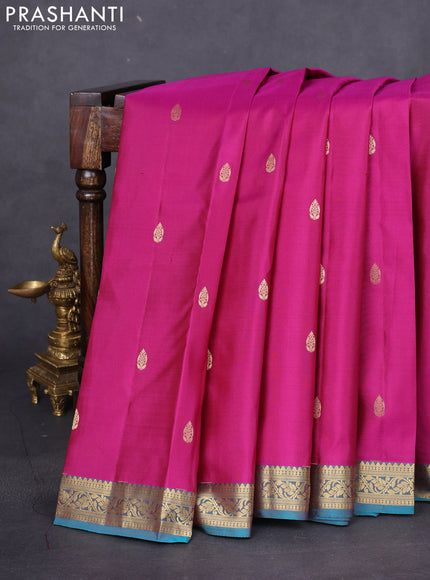 Pure kanchipuram silk saree purple and teal green with zari woven buttas and zari woven border